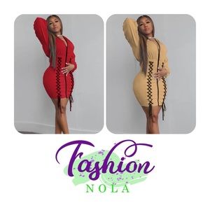 Hooded string up dress